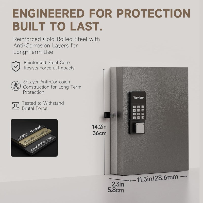 WeHere 32 Key Lock Box Wall Mount, Smart Key Cabinet with APP Bluetooth/Fixed/Dynamic Password/OTP Share Unlock, Security Lockbox ERP for Valets/Realtors/Office/Hotel Key Management - Image 2